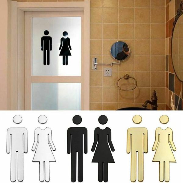 2 PCS 20cm 3D DIY Man & Woman Toilet Sticker WC Door Sign Decals Toilet Signs (Black) - Image 2