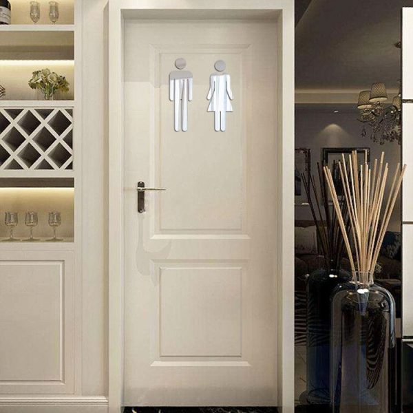 2 PCS 20cm 3D DIY Man & Woman Toilet Sticker WC Door Sign Decals Toilet Signs (Black) - Image 5