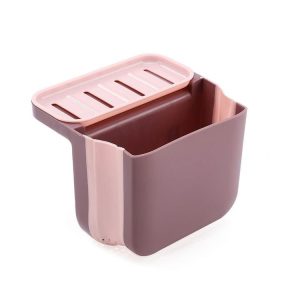 Kitchen Sink Telescopic Drain Basket Sucker Hanging Trash Can (Pink)