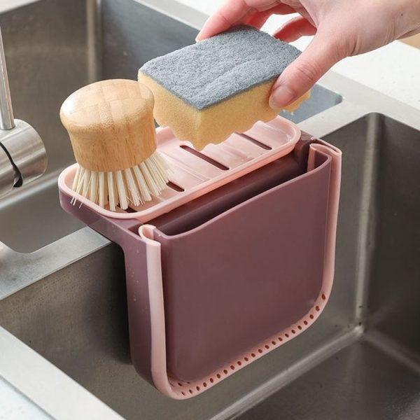 Kitchen Sink Telescopic Drain Basket Sucker Hanging Trash Can (Pink) - Image 5
