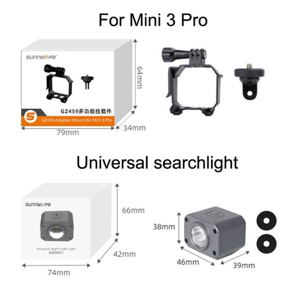 Sunnylife MM3-GZ459 For DJI Mini 3 Pro GoPro10 Action Camera Mount Hanging Load+Searchlight set - Image 3