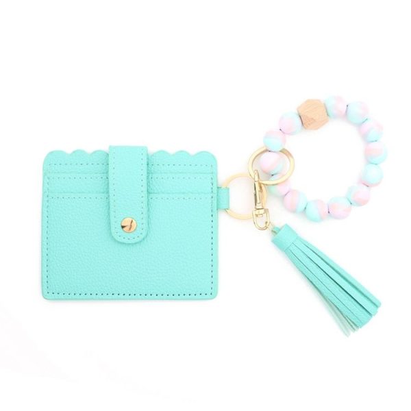 PU Tassel Silicone Bead Bracelet Wallet With Keychain, Color: 5 Mint Green