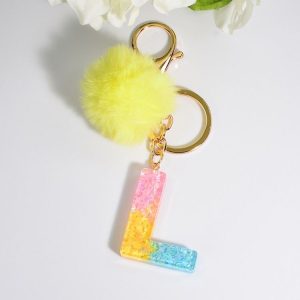 2 PCS Crystal Epoxy Rainbow Color Keychain Hair Ball Ladies Bag Pendant (L)