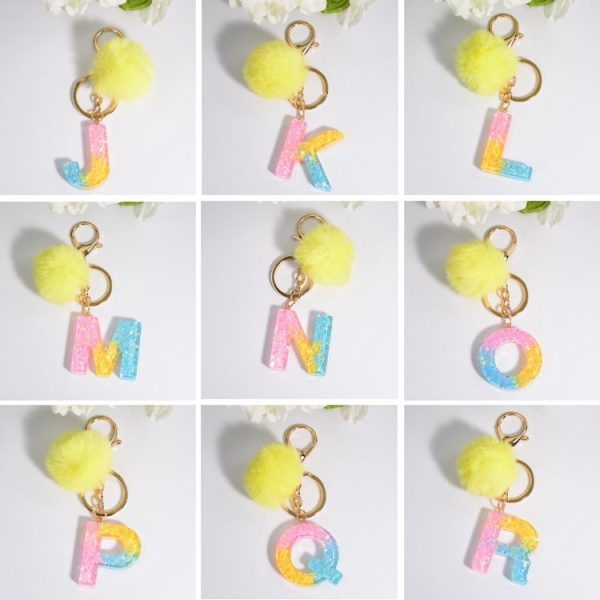 2 PCS Crystal Epoxy Rainbow Color Keychain Hair Ball Ladies Bag Pendant (L) - Image 2