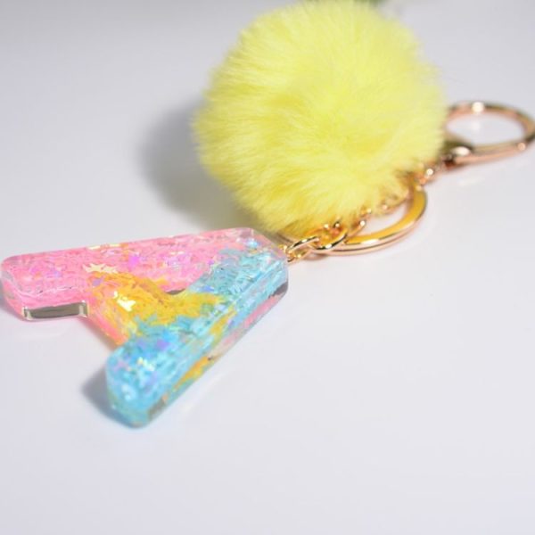 2 PCS Crystal Epoxy Rainbow Color Keychain Hair Ball Ladies Bag Pendant (L) - Image 4