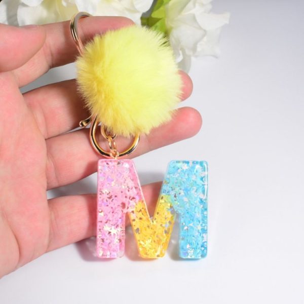 2 PCS Crystal Epoxy Rainbow Color Keychain Hair Ball Ladies Bag Pendant (L) - Image 5