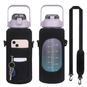 2L Diving Material Water Bottle Cover Case with Strap (Black Glue Buckle)