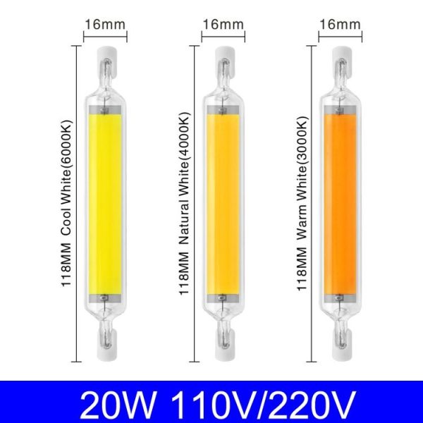 118mm 20W R7S LED COB Dimmer Glass Lamp Double-end Horizontal Plug-in Light (220V Warm White Light) - Image 2