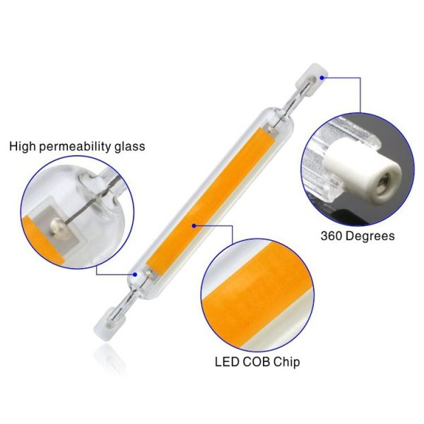 118mm 20W R7S LED COB Dimmer Glass Lamp Double-end Horizontal Plug-in Light (220V Warm White Light) - Image 3