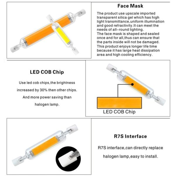 118mm 20W R7S LED COB Dimmer Glass Lamp Double-end Horizontal Plug-in Light (220V Warm White Light) - Image 4