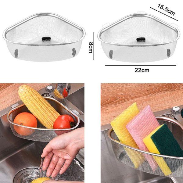 Kitchen Multifunctional Stainless Steel Triangle Sink Drain Basket, Style: Standing - Image 2