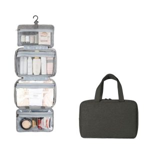 13552A Travel Waterproof Foldable Toiletry Bag Cosmetic Bag with Hook, Color: Black