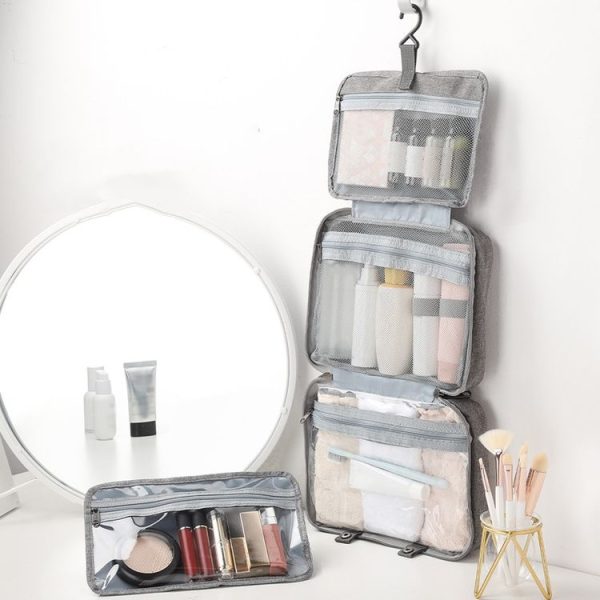13552A Travel Waterproof Foldable Toiletry Bag Cosmetic Bag with Hook, Color: Grey - Image 2