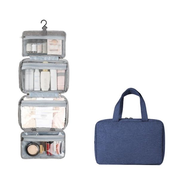 13552A Travel Waterproof Foldable Toiletry Bag Cosmetic Bag with Hook, Color: Navy Blue