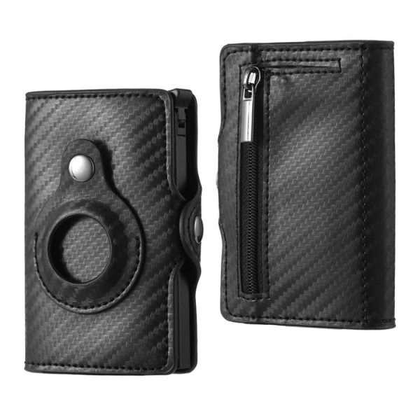FY2108 Tracker Wallet Metal Card Holder for AirTag, Style: Carbon Fiber (Black) - Image 2