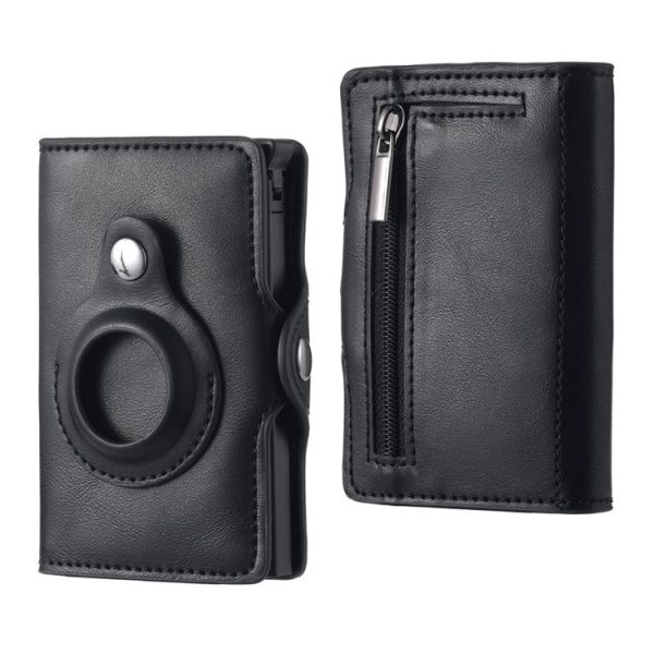 FY2108 Tracker Wallet Metal Card Holder for AirTag, Style: Crazy Horse (Black) - Image 2