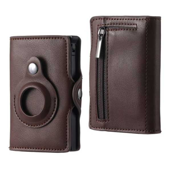 FY2108 Tracker Wallet Metal Card Holder for AirTag, Style: Crazy Horse (Coffee) - Image 2