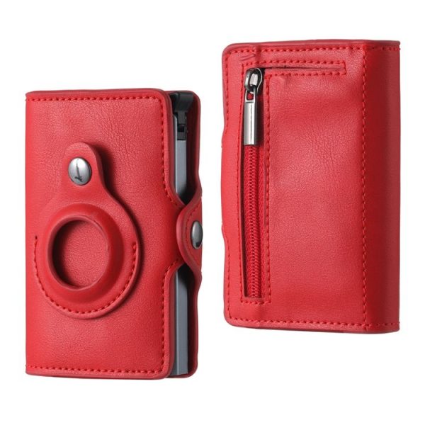 FY2108 Tracker Wallet Metal Card Holder for AirTag, Style: Crazy Horse (Red) - Image 2