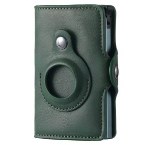 FY2108 Tracker Wallet Metal Card Holder for AirTag, Style: Crazy Horse (Green)
