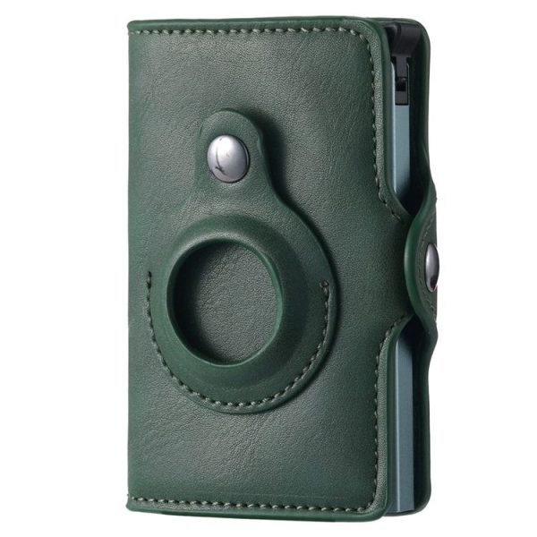 FY2108 Tracker Wallet Metal Card Holder for AirTag, Style: Crazy Horse (Green)