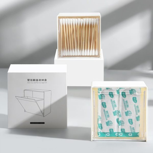 Wall-Mounted Flip Storage Box Paste Small Object Storage Box (White) - Image 3