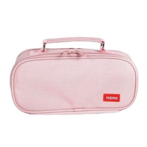 Large Capacity Multi-layer Portable Stationery Bag Canvas Pen Bag (Pink)