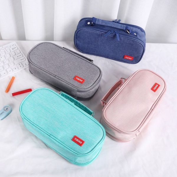 Large Capacity Multi-layer Portable Stationery Bag Canvas Pen Bag (Pink) - Image 2