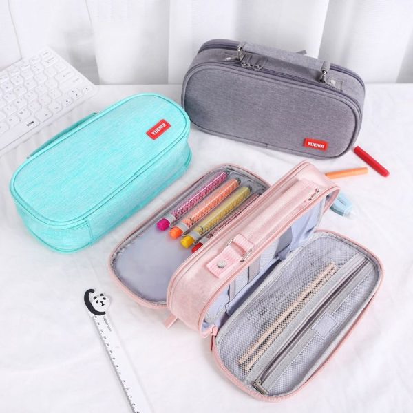 Large Capacity Multi-layer Portable Stationery Bag Canvas Pen Bag (Pink) - Image 6