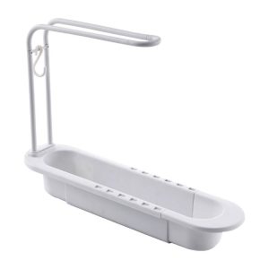 Disassembly With Towel Pole Telescopic Sink Rack (White)