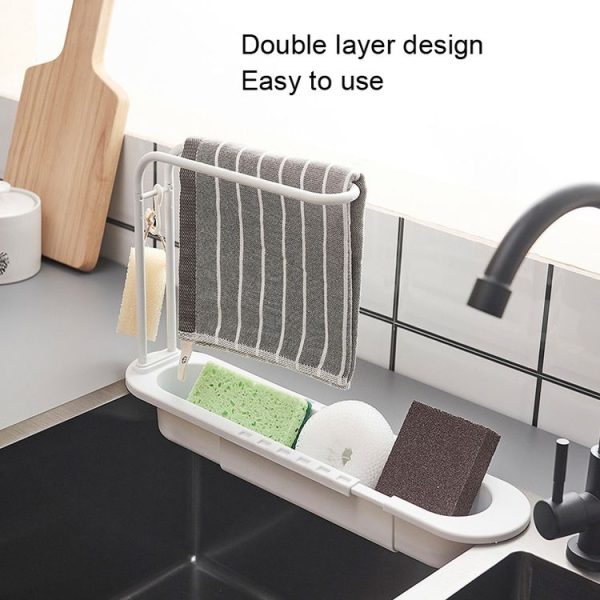 Disassembly With Towel Pole Telescopic Sink Rack (White) - Image 5