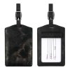 Marbled PU Leather Luggage Tag Oil Edge Sewing With Metal Hardware Buckle (Black)