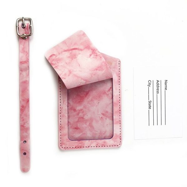Marbled PU Leather Luggage Tag Oil Edge Sewing With Metal Hardware Buckle (Black) - Image 4