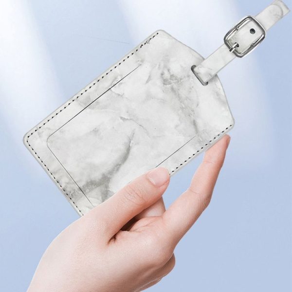 Marbled PU Leather Luggage Tag Oil Edge Sewing With Metal Hardware Buckle (Black) - Image 5