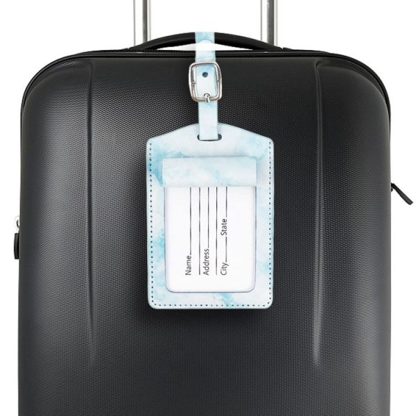 Marbled PU Leather Luggage Tag Oil Edge Sewing With Metal Hardware Buckle (Black) - Image 6