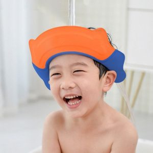 Shampoo Earmuffs Silicon Infant Wash Bath Cap Child Washing Hat (Orange)