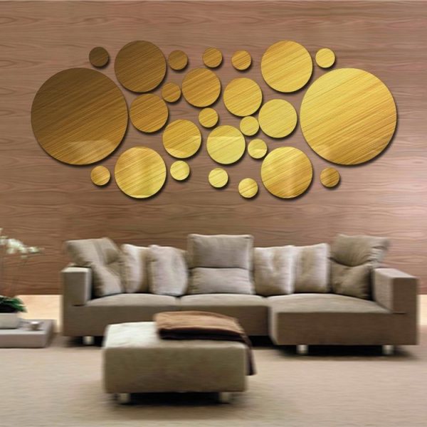JM004 26PCS Bedroom Geometric Round Stereo Acrylic Mirror Wall Sticker (Gold)