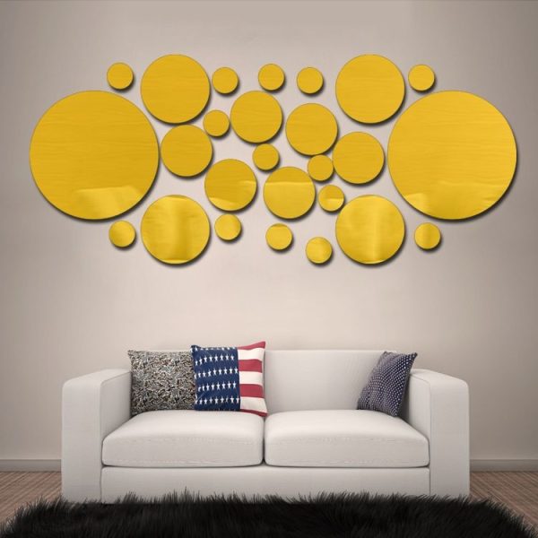 JM004 26PCS Bedroom Geometric Round Stereo Acrylic Mirror Wall Sticker (Gold) - Image 2