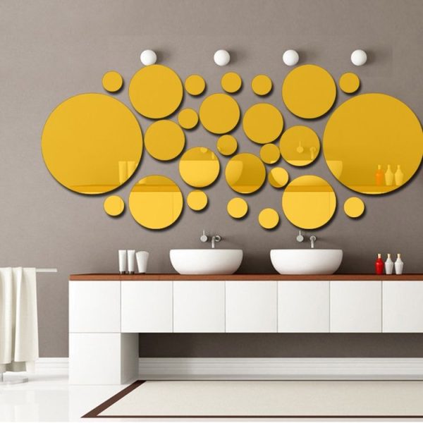 JM004 26PCS Bedroom Geometric Round Stereo Acrylic Mirror Wall Sticker (Gold) - Image 3