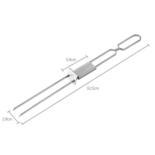 2 PCS Stainless Steel Semi-Automatic Double Head BBQ Fork Outdoor BBQ Tool - Image 2