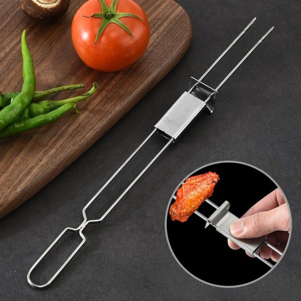 2 PCS Stainless Steel Semi-Automatic Double Head BBQ Fork Outdoor BBQ Tool - Image 3