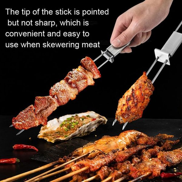 2 PCS Stainless Steel Semi-Automatic Double Head BBQ Fork Outdoor BBQ Tool - Image 5