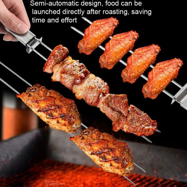 2 PCS Stainless Steel Semi-Automatic Double Head BBQ Fork Outdoor BBQ Tool - Image 6