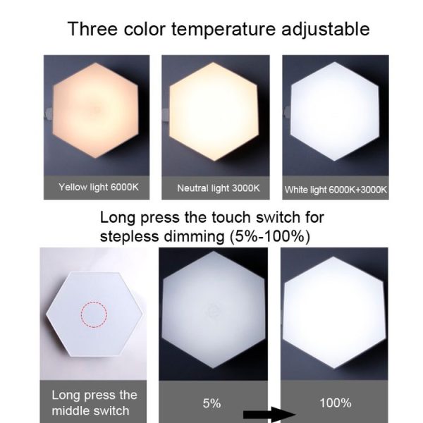 LED Quantum Honeycomb Night Light RGB Atmosphere Decorative Light, Style: Touch (3 Color) - Image 3
