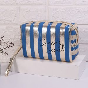 Multifunctional Striped PU Waterproof Cosmetic Toiletry Bag (Blue)