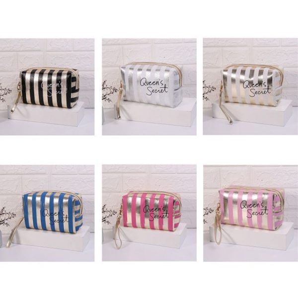 Multifunctional Striped PU Waterproof Cosmetic Toiletry Bag (Blue) - Image 2