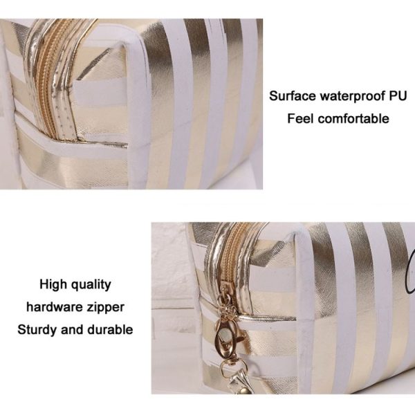 Multifunctional Striped PU Waterproof Cosmetic Toiletry Bag (Blue) - Image 4