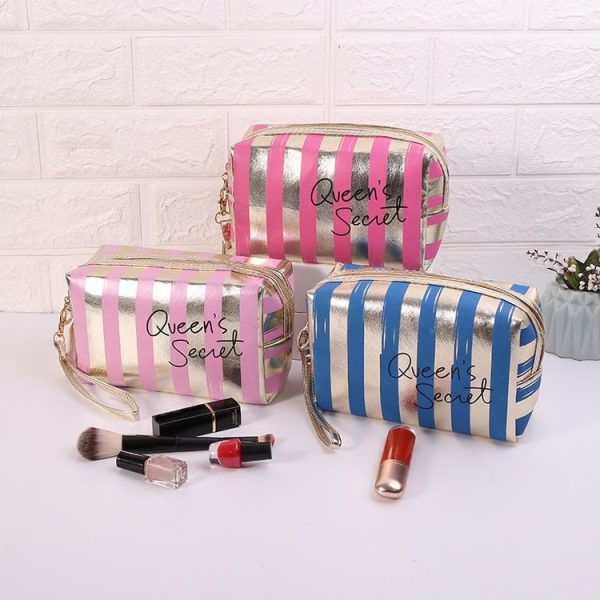 Multifunctional Striped PU Waterproof Cosmetic Toiletry Bag (Blue) - Image 6