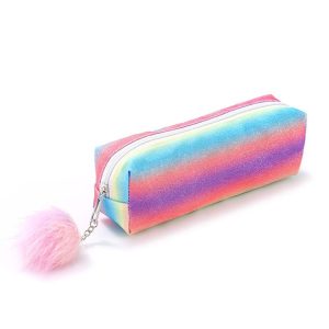 Rainbow Glitter Pen Bag Shimmering Pencil Bag Make-up bag (Rose Red Dazzle Color)