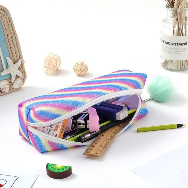 Rainbow Glitter Pen Bag Shimmering Pencil Bag Make-up bag (Rose Red Dazzle Color) - Image 3