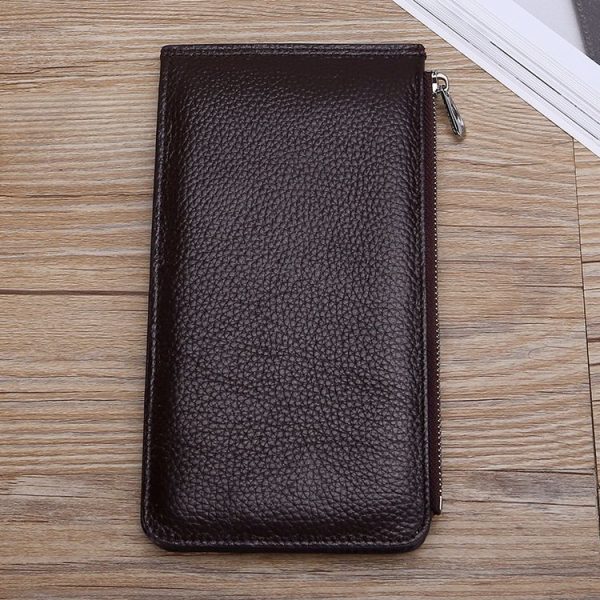 TP-165 First Layer Cowhide RFID Card Holder Long Wallet Multifunctional Mobile Phone Bag (Coffee)